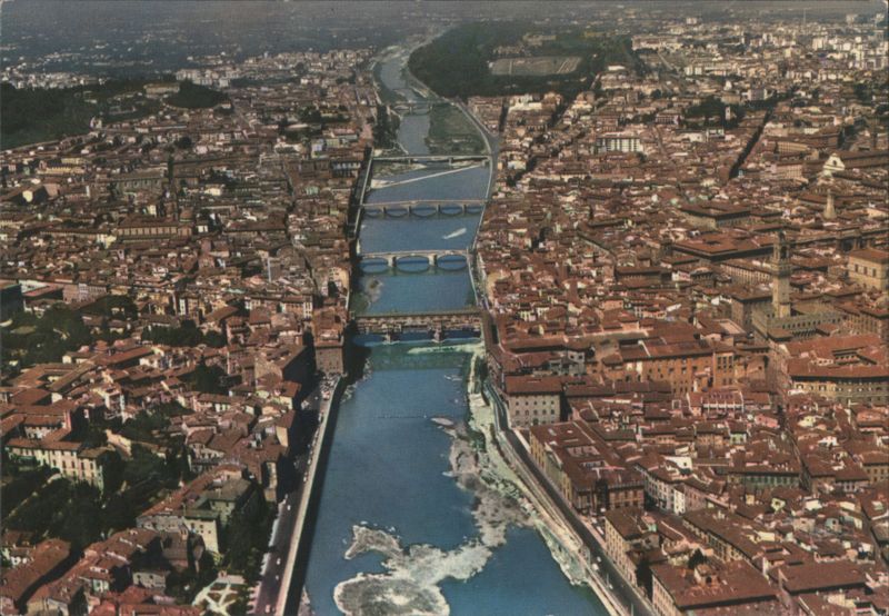 Aerial View of Florence with Arno River and Bridges Italy