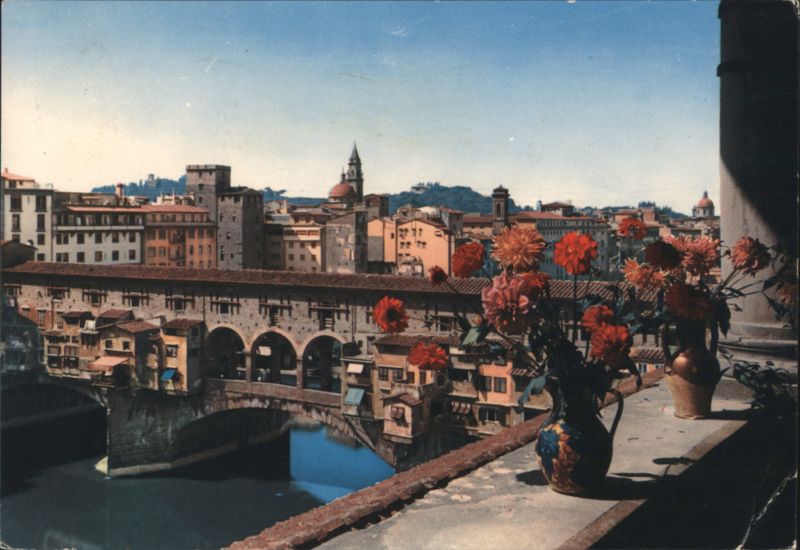 Ponte Vecchio & River Arno with Flowers, Florence Italy