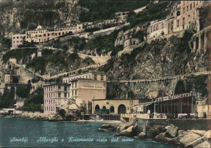 Amalfi Hotels and Restaurants Seen from the Sea Italy
