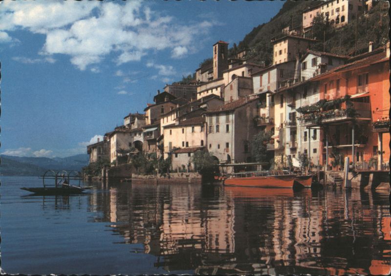 Gandria, Lago di Lugano with Lakeside Village and Boats Switzerland