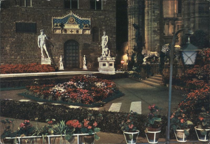 Piazza della Signoria at Night, Florence with Flower Exhibition Italy
