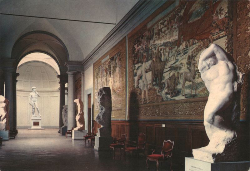 David and Gallery of the Accademia di Belle Arti, Florence Italy