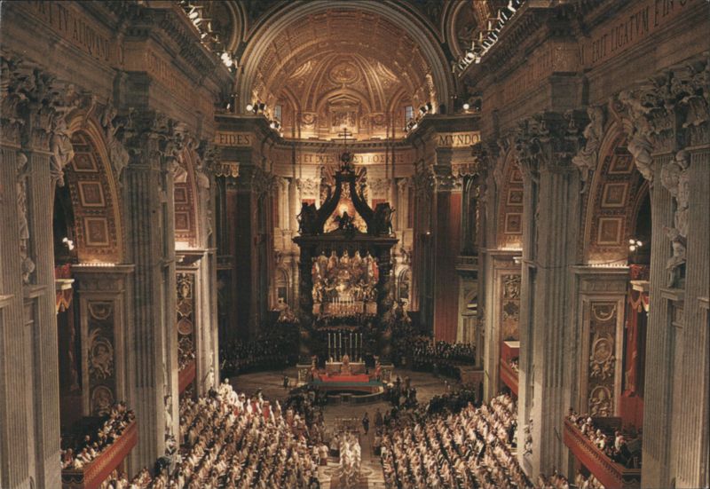 St. Peter's Basilica Interior, Rome with Congregation Italy