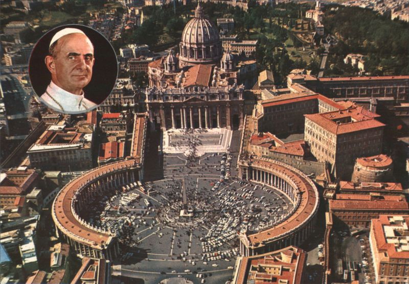 Pope Paul VI and St. Peter's Square Aerial View, Rome Italy