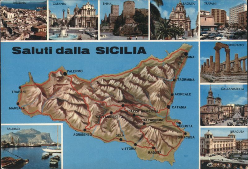 Greetings from Sicily - Map and City Views Italy
