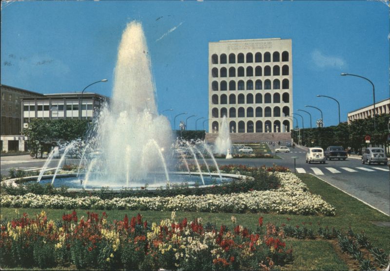 Fountain and Palazzo della Civiltà Italiana, EUR Rome Italy