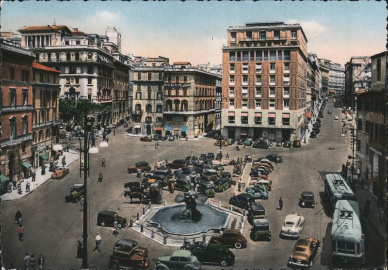 Piazza Barberini with Fountain and Traffic, Rome Italy