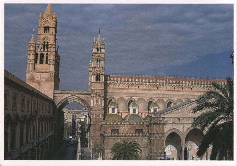 Palermo Cathedral with Archway and Palm Trees Italy