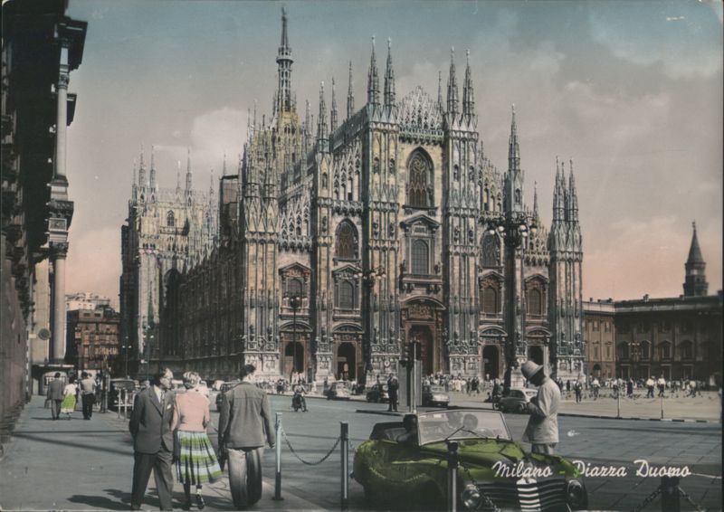 Milano Duomo and Piazza with People and Cars Italy