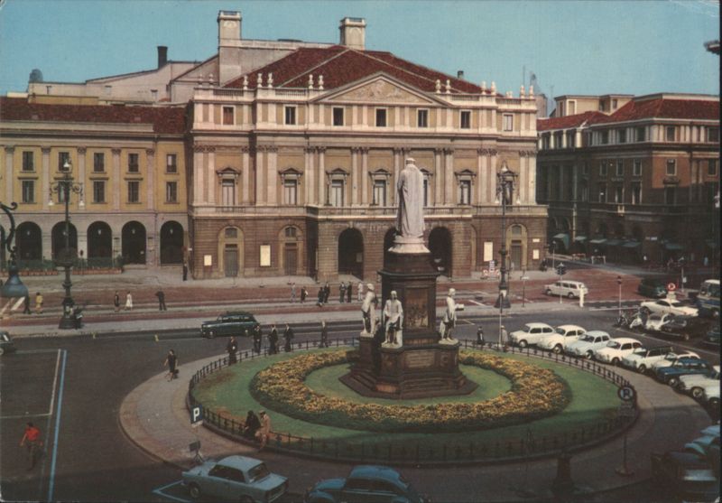 Piazza della Scala with Leonardo da Vinci Monument, Milan Italy