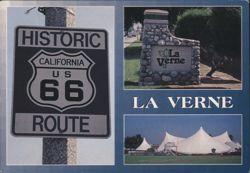 Historic Route 66 Sign and La Verne Landmarks Postcard