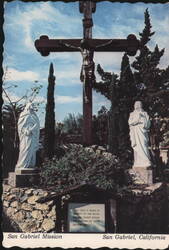 Crucifix & Statues at San Gabriel Mission Gardens Postcard