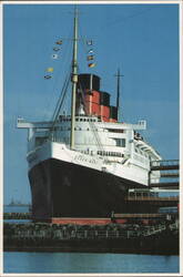 Queen Mary Ocean Liner in Long Beach Harbor Postcard
