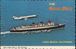 Queen Mary and Douglas DC-9 Jet in Long Beach Postcard