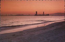 Long Beach Sunset with Oil Islands and Queen Mary Postcard