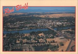 Red Bluff Aerial View with Sacramento River & Bridge Postcard