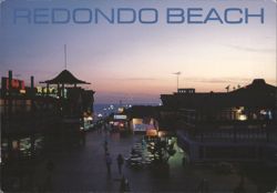 Redondo Beach Pier at Sunset with People and Buildings Postcard