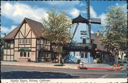 Hamlet Square Windmill and Buildings, Solvang, CA Postcard