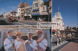 Disneyland Main Street U.S.A. with City Hall and Performers Postcard