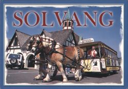 Solvang, CA - Horse-Drawn Streetcar "The Hen" Postcard