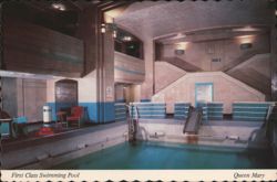 First Class Swimming Pool, Queen Mary Postcard