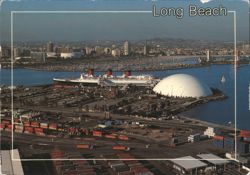 Long Beach Waterfront with Queen Mary & Spruce Goose Dome Postcard