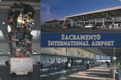 Sacramento International Airport Terminal A & Luggage Sculpture Postcard