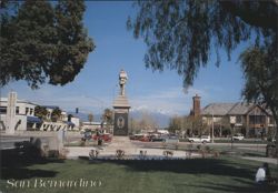 San Bernardino Pioneer Monument with Snow-Capped Mountains Postcard