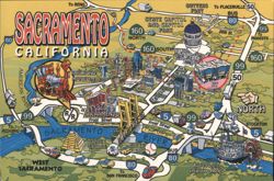 Sacramento California Pictorial Map Postcard