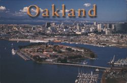 Aerial View of Oakland with Government Island Postcard