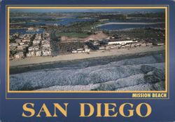 Mission Beach Aerial View with Belmont Park Roller Coaster Postcard