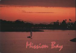 Mission Bay, San Diego at Sunset with Sailboat Postcard