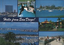 Hello from San Diego! Multi-View with Seaworld, City & Beach Postcard