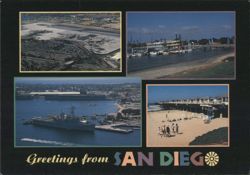 San Diego Scenes: Aerial, Harbor, and Beach Postcard
