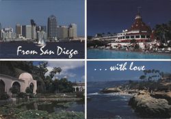 From San Diego: Cityscape, Hotel, Park, and Coastline Postcard