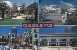 Oakland, CA Preservation Park & Roosevelt Pier 4-View Chrome Postcard