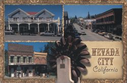 Nevada City, California - Street Scenes and Pelton Wheel Postcard