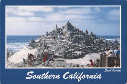 Giant Sand Castles on Southern California Beach Postcard