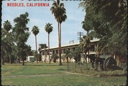 Downtown Plaza with Union Pacific Station and WWI Cannon Postcard