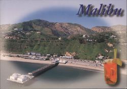 Malibu Pier and Scenic Coastline with Hills Postcard
