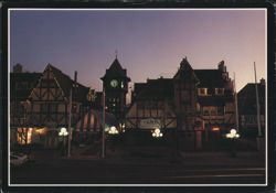 Tivoli Square, Solvang, CA: Half-Timbered Buildings at Dusk Postcard