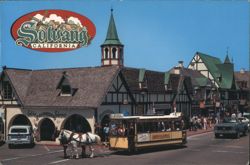Solvang California Horse-Drawn Trolley & Danish Architecture Postcard
