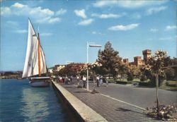 Sailboat on Lake Garda Promenade, Sirmione Postcard
