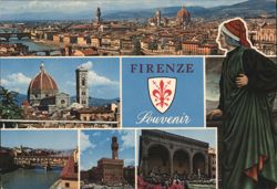 Florence City Views with Dante Alighieri Portrait Postcard