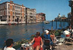 Waterfront Dining on Grand Canal and Palazzo Franchetti Postcard