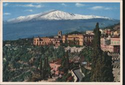 Taormina View with Snow-Capped Mount Etna Postcard