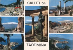 Views of Taormina, Sicily with Mount Etna Postcard