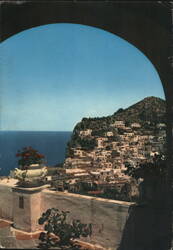 Capri Panoramic View through Balcony Arch Postcard