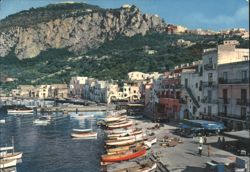 Capri, Marina Grande Harbor with Boats and Cliffs Postcard