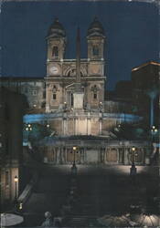 Spanish Steps and Trinità dei Monti Church at Night Postcard